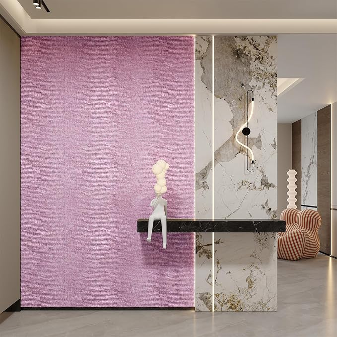 Yutianli 3D Wall Panel Peel and Stick Soundproof Foam Linen Wall Cloth Pink 16.7"x118" Self-Adhesive Decorative Wallpaper Anti-Collision Wall Padding - Image 5