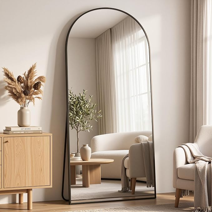 76"x34" Arched Full Length Mirror, Full Body Floor Mirror, Black by Unknown