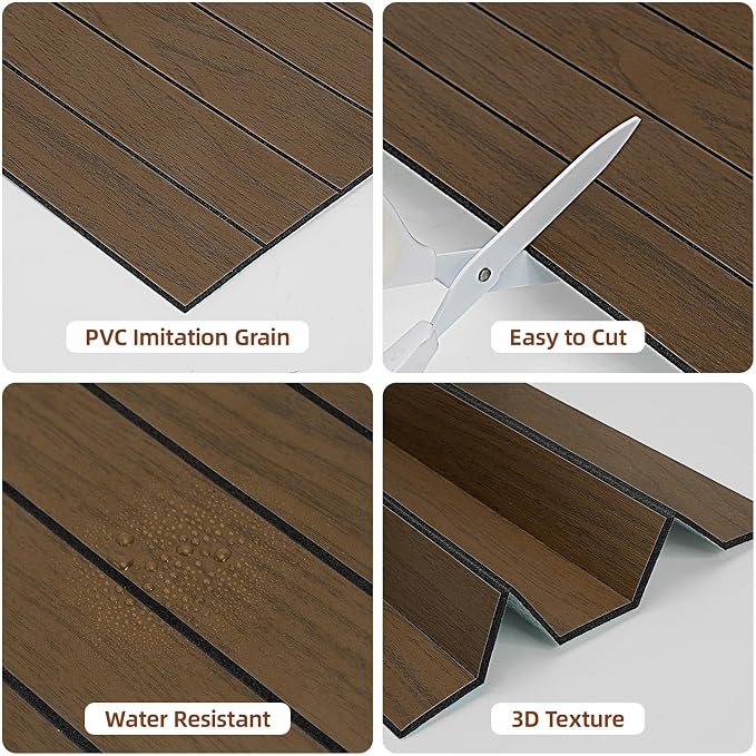 WADILE Peel and Stick Wood Slat Wall Panels 12x24in PVC 10 Pack | Decorative wall panels, self adhesive, living room, bedroom, accent wall, not real wood - Image 5
