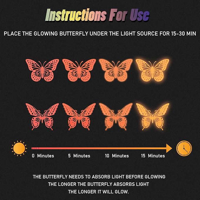 SAOROPEB Glow in The Dark 3D Butterfly 24 Pcs Orange Butterfly Stickers | 3 Sizes, Luminous Butterfly Stickers for Ceiling all, Glow in The Dark Party Supplies, Stickers for Kids Babys Nursery - Image 6