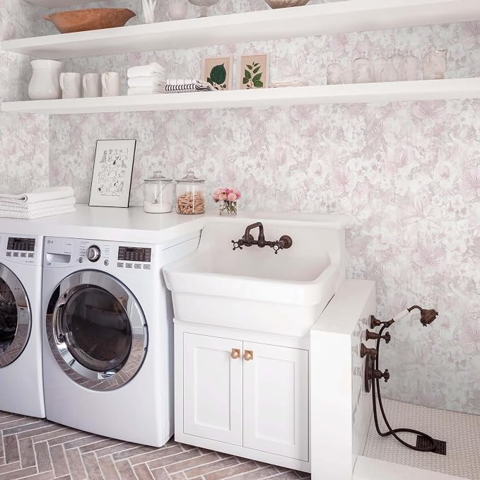Heroad 17.3inx32.8ft Pink Peel and Stick Wallpaper Floral Contact Paper Vintage Wall Paper Self-Adhesive Removable Wallpaper for Cabinets Drawers Bedroom Mural Wall Decor Vinyl Roll - Image 7