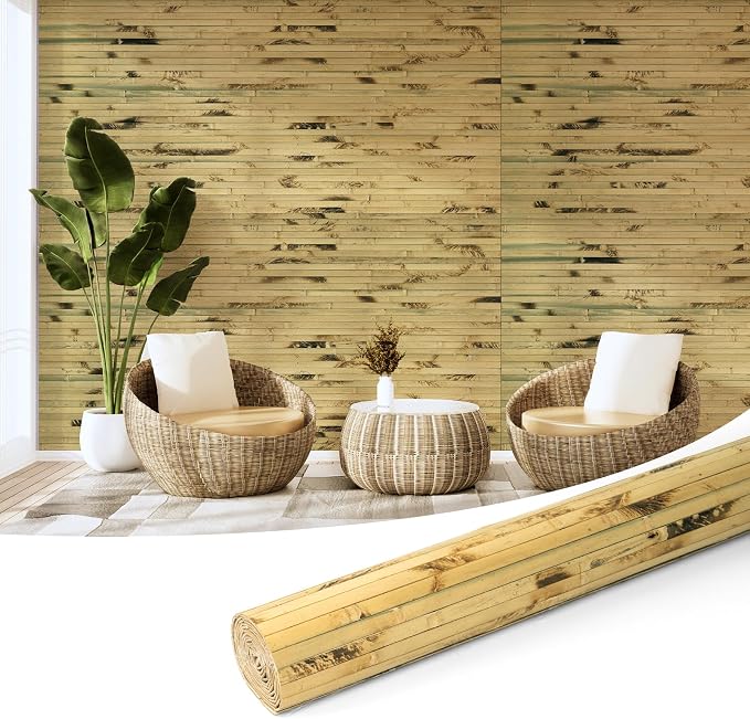 Art3d 48 x 96 in Pole Wrap Natural Bamboo Wall Panel, 1-Pack, Light Burned | Renewable Raw Board, Waterproof, No Emission, Wear-Resistant, Freely Cuttable, Stylish Wall Decor for Bedroom and Office by Art3d