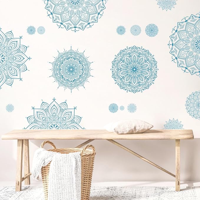 Blue Mandala Wall Stickers Mandala Decals for Windows Modern Wall Art Mural | Headboard vinyl decoration, lotus peel and stick stickers, removable self adhesive decal, for bedroom living room yoga room by Kazova