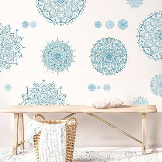 Blue Mandala Wall Stickers Mandala Decals for Windows Modern Wall Art Mural | Headboard vinyl decoration, lotus peel and stick stickers, removable self adhesive decal, for bedroom living room yoga room by Kazova