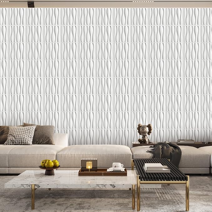 Heikki 30 Pack 3D Wall Panel for Interior Wall Décor, PVC Flower Textured Wall Panels for Living Room Bedroom Hotel Office, 11.8"x11.8", Double-Sided Tape (White-SP) - Image 7