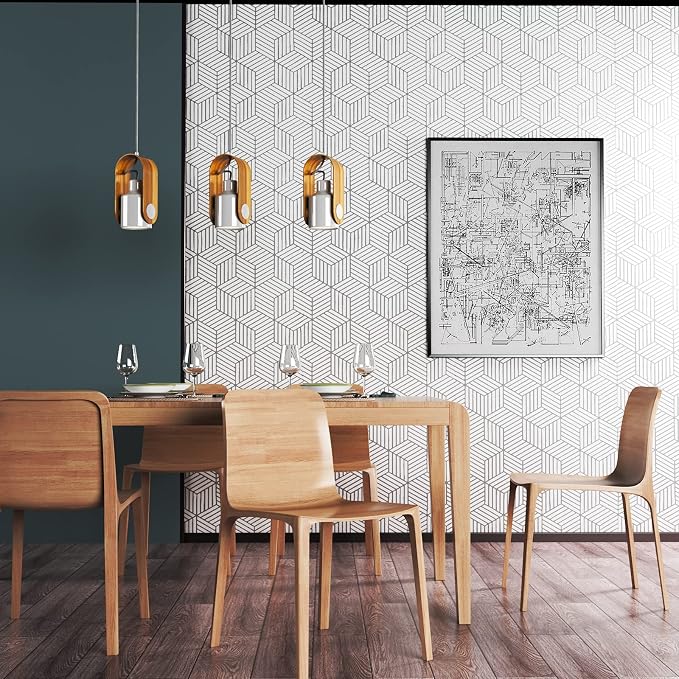MelunMer White and Silver Peel and Stick Wallpaper Modern 17.7”×393” | Sliver Stripe Wallpaper Self Adhesive Removable Wallpaper Geometric Pattern Hexagon Wallpaper Shelf Drawer Liner Vinyl Film - Image 4
