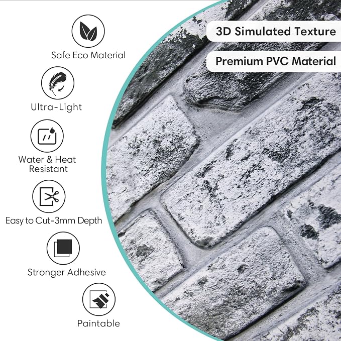 Commomy Faux Brick 3D Wall Panels,Thin UrltraLight PVC 22.8" x 11.8" | Thin UrltraLight PVC Peel and Stick Tile Retro Brick Printable for Bedroom,Living Room,TV Background（Covers 22.48 sq.ft) - Image 3