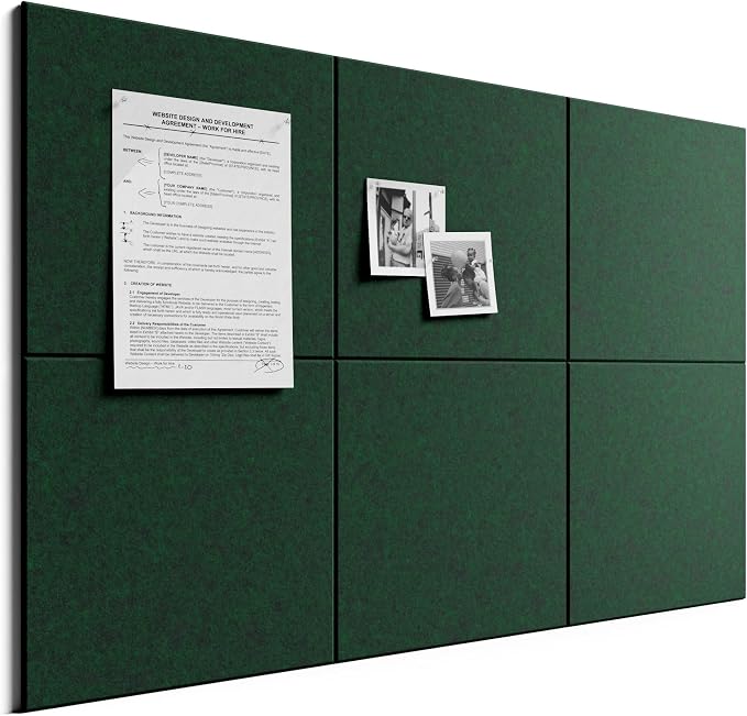 Bumusty 36"x 24" Large Felt Bulletin Board Tiles, Pine Green | 6-Pack Cork Board Alternative, Wall Decor, 30 Pushpins, 30 Adhesive Tabs, Vision Board, Office, Classroom, Home, Dorm by BUMUSTY
