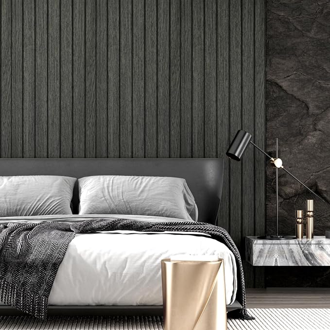 Wallercity Black/Gray Wood Slat 3D Wall Panels Waterproof Soundproof Planks | Flexible Wood Panel Self Adhesive Foam Slat Acoustic Panels for Walls Ceilings Vinyl Peel and Stick Wooden Panels 23.6x197 IN - Image 2