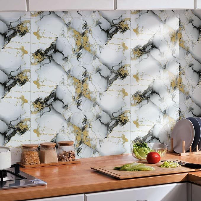 Peel and Stick Tile Shower Waterproof Marble Tiles Wall Panels, 11.8"x11.8" Self-Adhesive Backsplash Tile, 20 Pack - Image 3