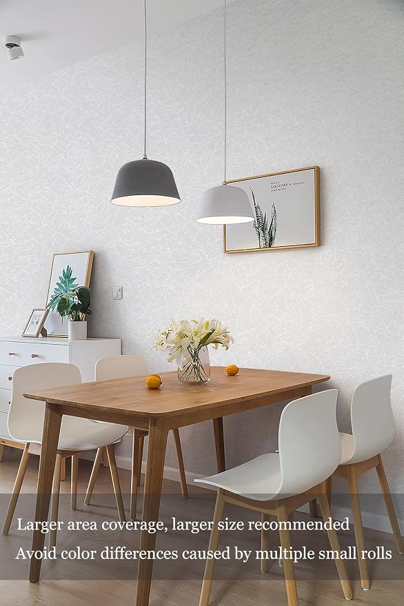Safiyya 17.3 inch X 393 inch Peel and Stick Wallpaper White Silk Textured Wallpaper Modern Solid Color Removable Wall Paper Waterproof Contact Paper for Walls Vinyl Rolls - Image 3