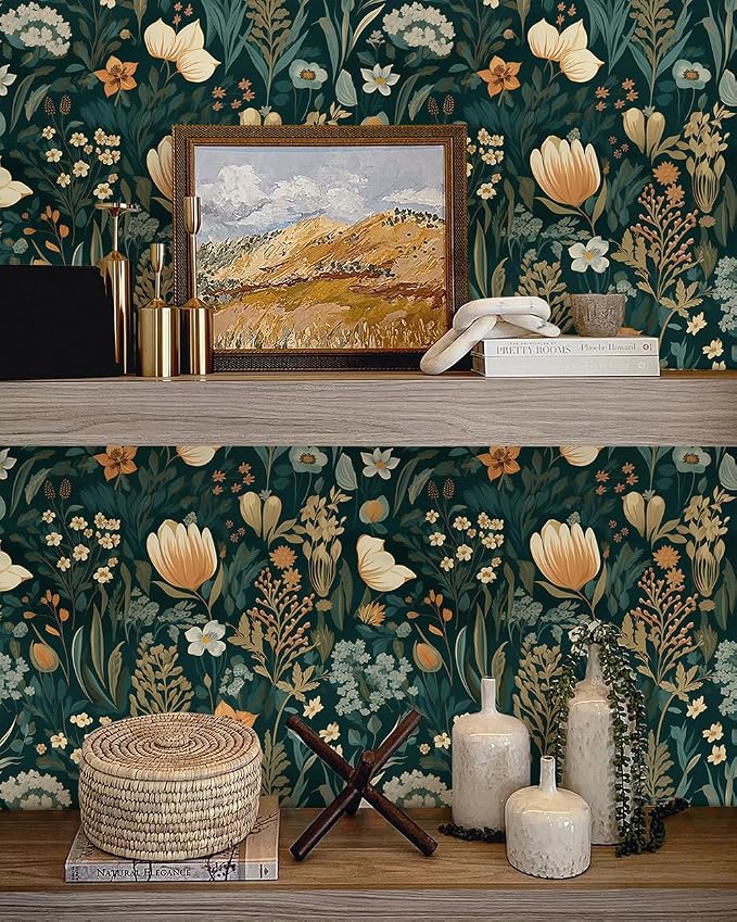 Orainege Vintage Floral Peel and Stick Wallpaper Boho Floral Contact Paper | 17.3in x196.8in Flower Wallpaper Peel and Stick Flower Self Adhesive Wall paper for Bedroom Removable Decorative - Image 3