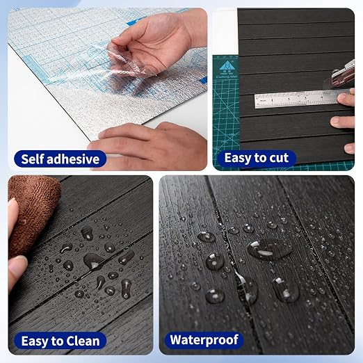 Art3dwallpanels 6-Pack Peel and Stick Wood Panels for Wall PVC, Black Wood | Self-Adhesive Slat Wall Panels, PVC Thick, 48 x 16 in, 3D Wood Grain Wallpaper, for Walls and Ceilings, Packed in Long Boxes - Image 5