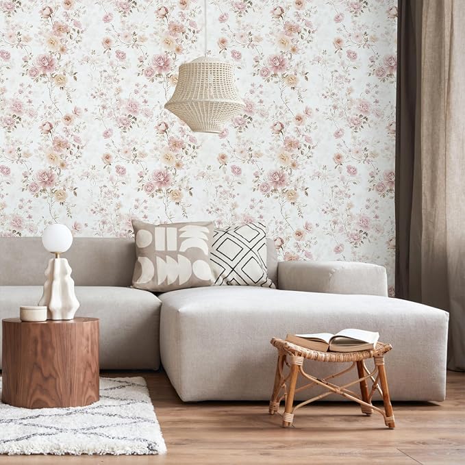 Pink Floral Peel and Stick Wallpaper Rose for Bedroom 17in×196in | Vintage Floral Contact Paper Pink Flower Removable Wallpaper Self Adhesive Waterproof for Bathroom Cabinets Nursery Vinyl - Image 2