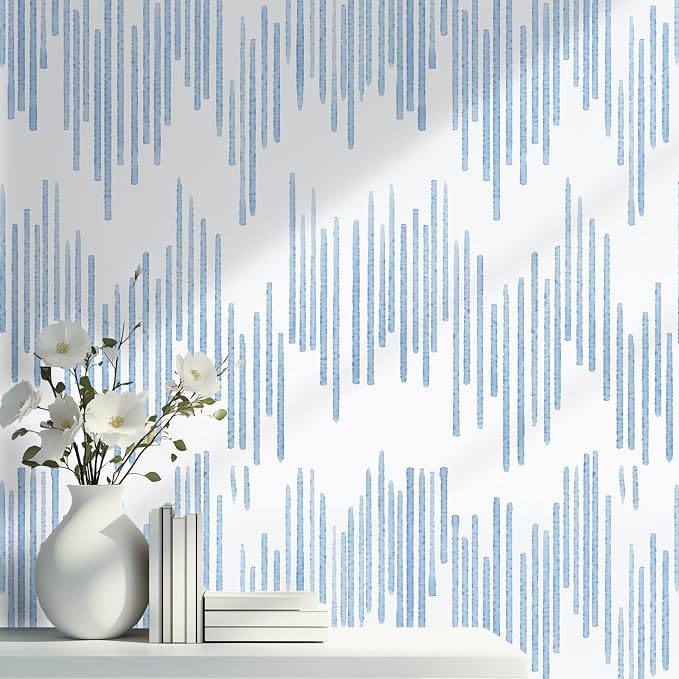 WENMER Blue Striped Wallpaper, Geometric Peel and Stick Wallpaper, 17.7''×118'' Blue and White Contact Paper, Self Adhesive Removable Wall Paper for Bathroom Cabinets Kitchen by WENMER