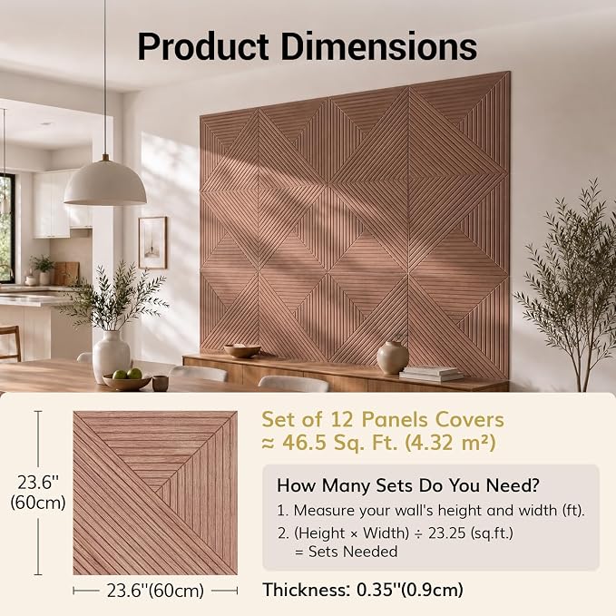 TONOR Acoustic Wall Panels Peel and Stick, 12 Pack 23.6''x23.6''-46.5 sq.ft. High-Density Acoustic Wood Panels Alternative. Soundproof Wall Panels for Interior Wall Decor, Home, Bedroom, Walnut - Image 2