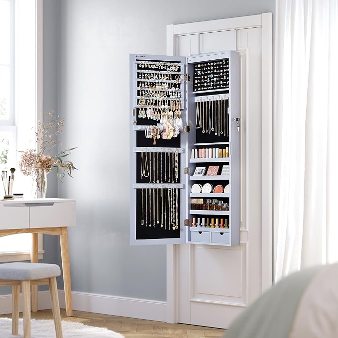 SONGMICS 6 LEDs Mirror Jewelry Cabinet, 47.2-Inch Tall, Lockable - Image 8