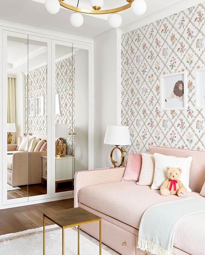 16.9 in x118 in Yellow Floral Peel and Stick Wallpaper Watercolor Flower | Boho Self Adhesive Wallpaper Modern Trellis Contact Paper DIY Removable Wallpaper for Livingroom Accent Wall Decor Vinyl Roll - Image 7