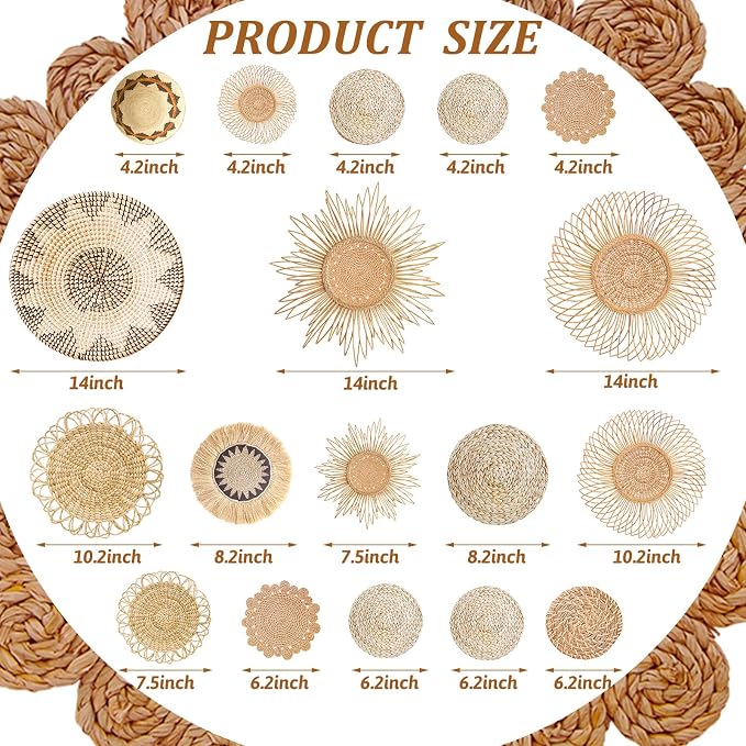 Glenmal 18 Pcs Boho Basket Wall Decals Round Wall Sticker Modern Decor Peel and Stick Decor Sticker Removable Boho Stickers Rustic Art for Bedroom Office, Stickers Only(Stylish Style) - Image 2