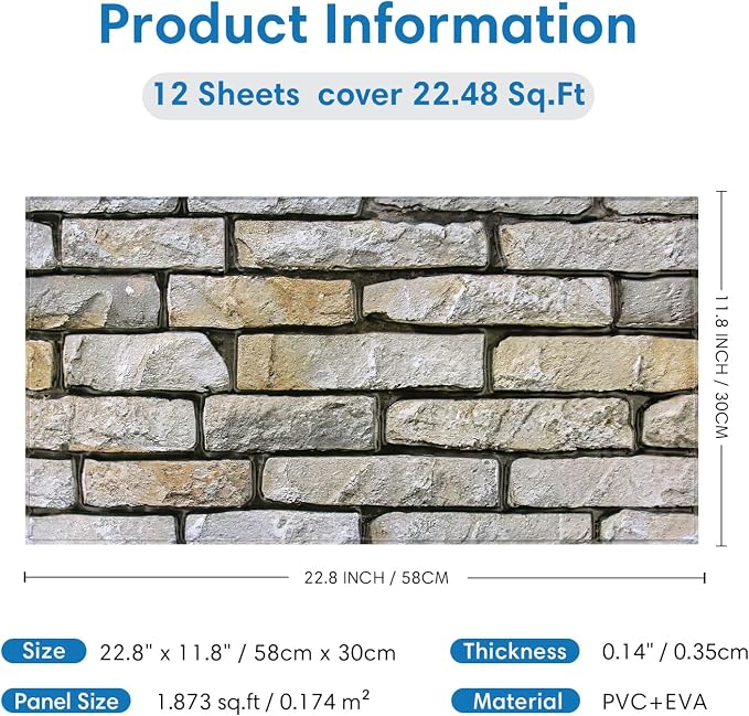 COMSTICKC 3D Faux Stone Wall Panels Peel and Stick, 12 Pcs 22.8" x 11.8" | Not Real Stone, Ultra-Light Thin PVC 3D Fake Rock Decorative Tiles Wall Sticker Covering for Interior Decor,Cover 22.48 sq ft - Image 5