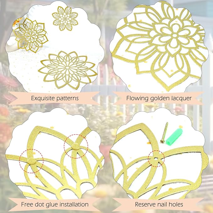 Zzbakress 3 Pcs Metal Flowers Wall Art Bathroom Wall Decor (Gold Elegant) | Farmhouse Flower Bathroom Decor Wall Decorations For Bathroom, Living Room, Office, Kitchen, Hallway And Outdoor - Image 4