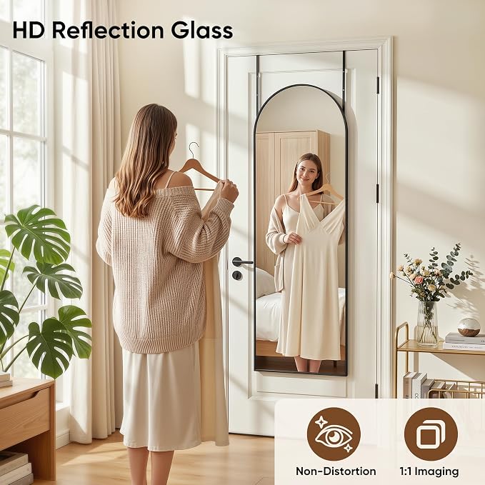 58"x20" Over The Door Mirror, Arched Full Length Mirror, Black - Image 4