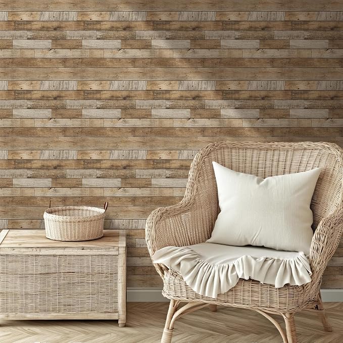 Commomy Faux Wood 3D Wall Sticker Peel and Stick Tiles 10 Pcs 11.8" x 11.8" | Ultralight Thin PVC Wood Grain Wallpaper Tiles for Quick DIY Wall Paneling Decor(9.7sq.ft) - Image 9