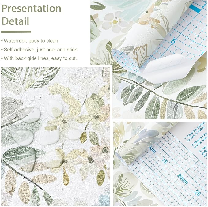 Heroad Boho Peel and Stick Wallpaper Tropical Wall Paper Botanical Floral Contact Paper 17.3''X393'' Removable Self Adhesive Wallpaper for Bathroom Kitchen Cabinet Waterproof Thicken Decor Vinyl Roll - Image 7