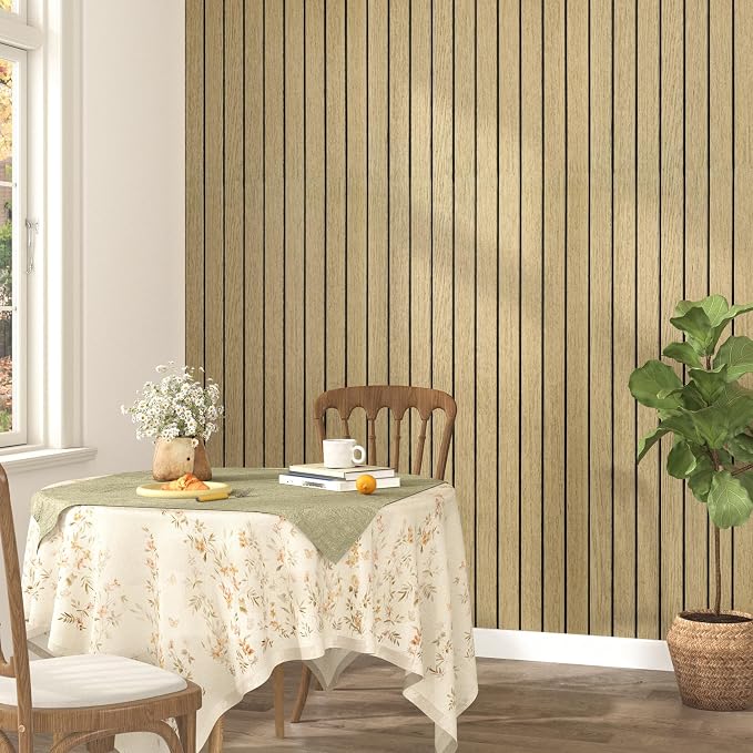 Oak Brown Wood Wall Panels Peel and Stick Fluted Slat Wall Paneling Flexible Acoustic Wood Walls Panels 11.8"x197" Self Adhesive Natural Slat Wooden Panel Wallpaper for Living Room Basement - Image 2