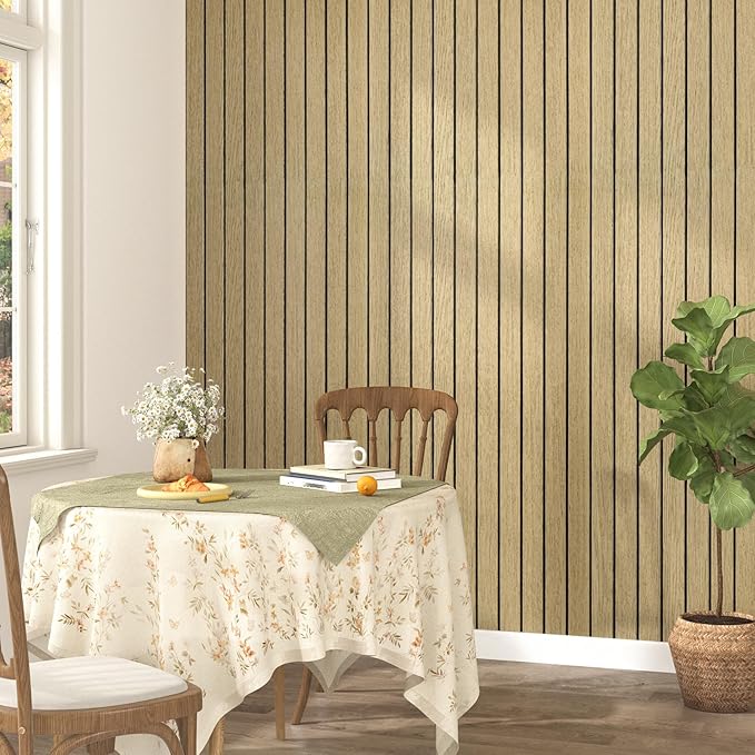 Brown 3D Wood Wall Panels Peel and Stick Fluted Wall Slat Panels | Self Adhesive Acoustic Wood Walls Panels Textured Slat Wooden Panel Wallpaper for Bedroom Living Room Studio 23.6"x197" - Image 2