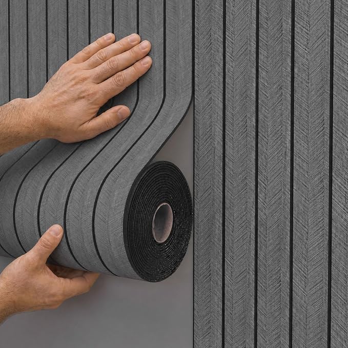 Peel and Stick Wood Slat Wall Panels, Dark Gray, 236 x 15.7 in | 3D Fluted, PVC Paneling for Accent Wall, Ceiling, Living Room, Office, Bedroom - Image 2