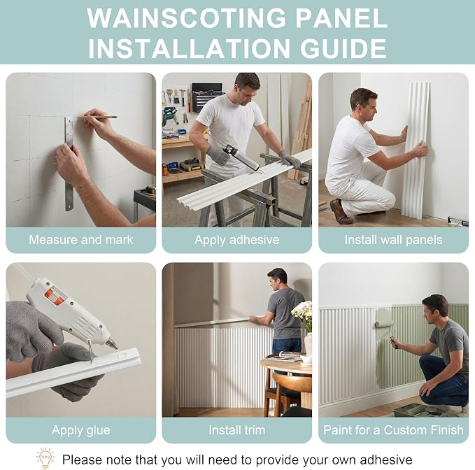 Wainscoting Panels for Living Room, Bedroom,Dining Room & Hallway | 17PCS 39 x 5 Inch Decorative White PS Waterproof Board and Batten Wall Panel for Interior Wall Décor- Covers 22.43 Sq.Ft - Image 8