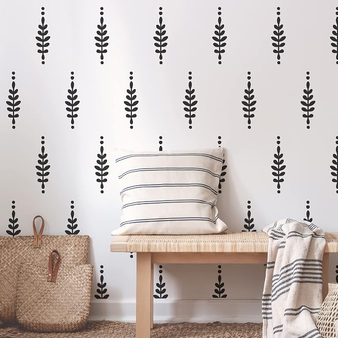 Black Floral Leaves Wall Decal, Modern Boho Flower Wall Art Decor | Matte vinyl, easy to apply for living room, bedroom, office. Stunning painted look for a minimalist botanical accent wall. by SHYJSHYJINSPIRED-PEELSTICK