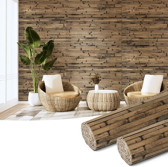 Art3d 12 x 96 in Pole Wrap Natural Bamboo Wall Panel, 2-Pack, Dark Burned | Renewable Raw Board, Waterproof, No Emission, Wear-Resistant, Freely Cuttable, Stylish Wall Decor for Bedroom and Office by Art3d