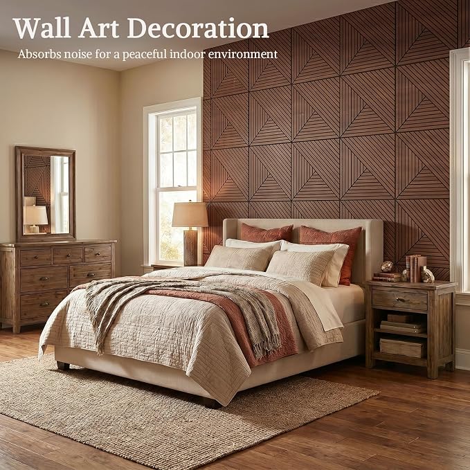 Acoustic Wall Panels, 6 Piece 23.62"X 23.62" PVC Peel and Stick Wall Panels | High-Density Polyester Fiber Self Adhesive Soundproofing for Interior Wall Décor, Recording Studios, Walnut - Image 7