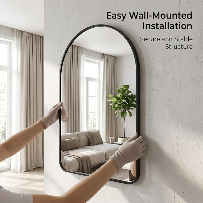 HARRITPURE 24"x36" Arched Bathroom Mirror Wall Mounted Black Arch Mirror - Image 5