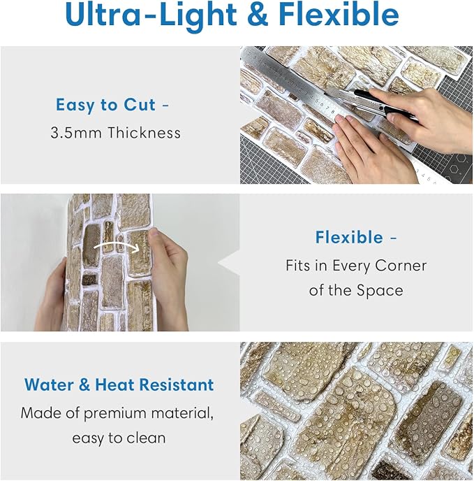 COMSTICKC 3D Faux Stone Wall Panels Peel and Stick, 10 Pcs 11.8" x 11.8" | Not Real Stone, Ultra-Light Thin PVC 3D Fake Rock Wall Sticker Covering for Easy DIY Interior Decor, Cover 9.7 sq ft - Image 4