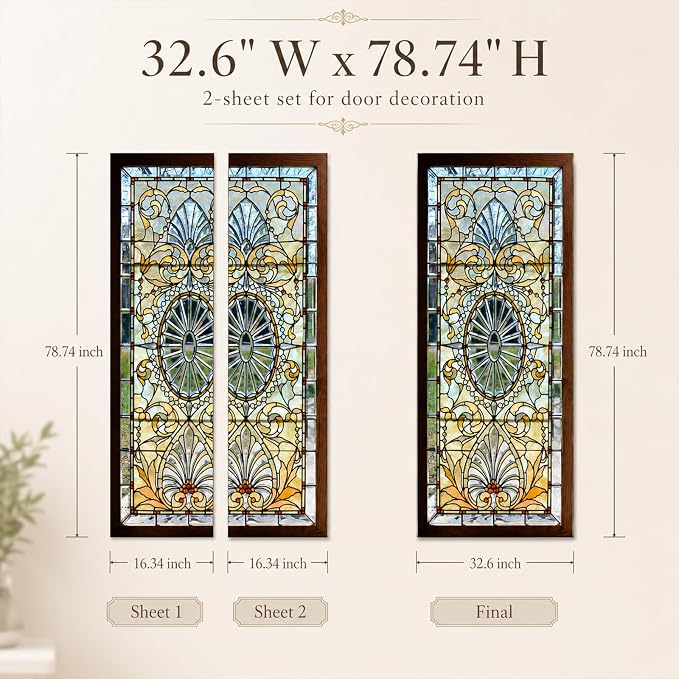Door Stickers Peel Stick Murals-Wall Covers Decorative Decal Opaque Glass | 30.3"W x 78.7"H, 3D Opaque Glass Wallpaper，Waterproof Removable Opaque Vinyl Self Adhesive Fake Door Decor for Home Office - Image 3