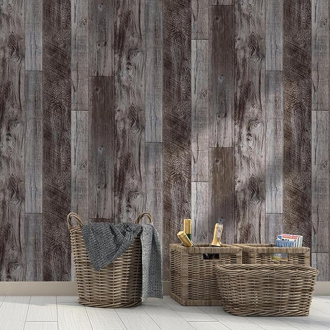 Yun-aeon Natural Wood-Gray Contact Paper Peel and Stick Wallpaper | 17.3"x 80"Self Adhesive Removable Vintage Faux Wood Wall Paper Plank Shelf Home Decoration Kitchen Counter Cover - Image 3