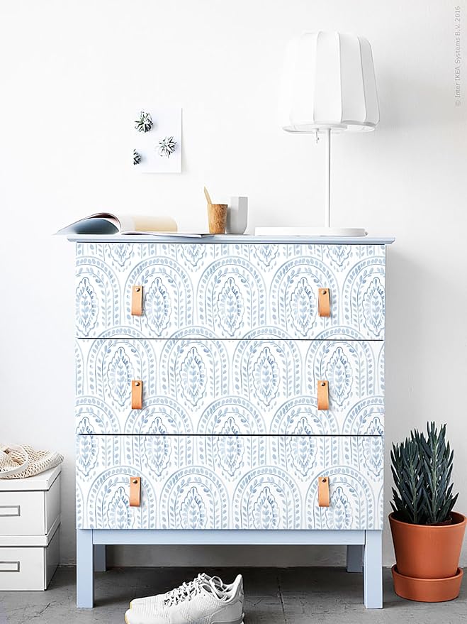 Peel and Stick Wallpaper Modern Wall Paper Boho Contact Paper Removable Wallpaper Peel and Stick Blue and White Self-Adhesive for Bathroom Bedroom Kitchen Wall Decor 17.3" x 118" - Image 9