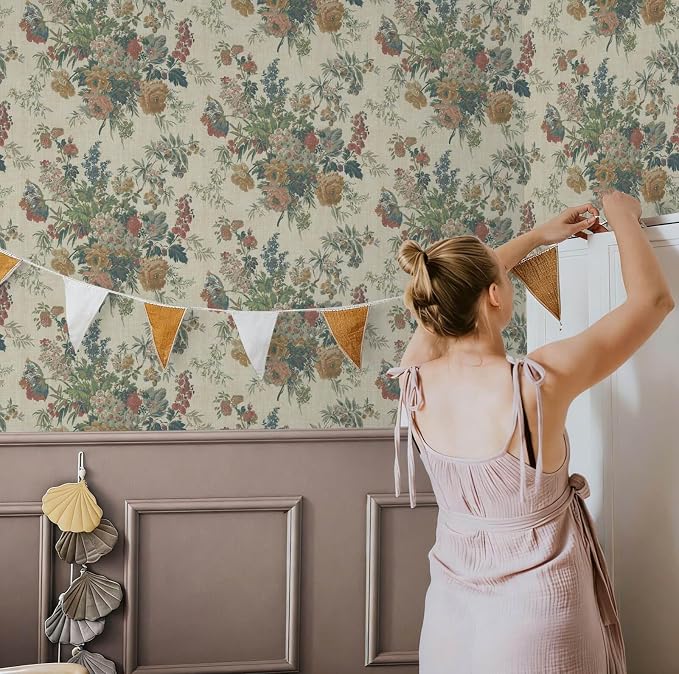 Heroad Vintage Floral Wallpaper Farmhouse Peel and Stick Contact Paper | French Peony Stick on Wall Paper for Cabinets Drawers,17.3''x196'',Removable Self Adhesive Decor Vinyl for Bathroom Bedroom - Image 9