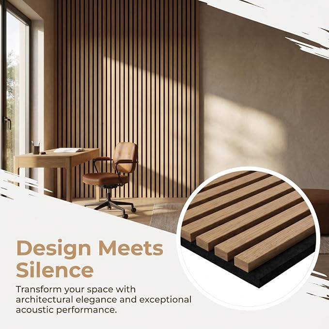 Wood Slat Acoustic Panels, 94.5 x 12.6 Inch, White Oak, 2 PCS | (16.5ft²) 3D Wall Panels, Interior Wall Decor Noise Cancelling, Fluted Sound Absorbing Panel for Office,Home,Theater,Studio - Image 6
