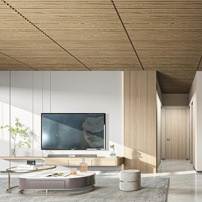 Art3d Fluted Slat 3D Wall Panels, Drop Ceiling Tiles, 6-Pack, Walnut | 24" x 48" , Lightweight, Break-Proof, Compatible with Grid System, Ideal for Home, Commercial Spaces - Image 2