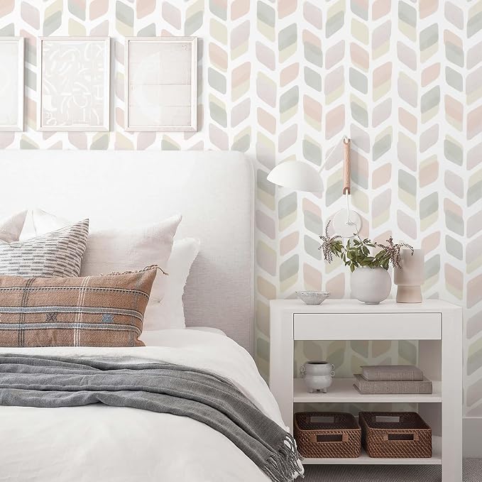 17.3in X32.8ft Boho Peel and Stick Wallpaper Pink Checkered Contact Paper Neutral Geometric Wall Paper Modern Self Adhesive Removable Wallpaper for Bathroom Kitchen Cabinet Waterproof Vinyl Roll - Image 6