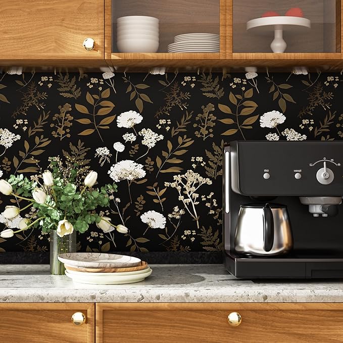 Laatse Vintage Dark Floral Leaf Peel and Stick Wallpaper 17.5"x393" | Self Adhesive/Removable/Waterproof/Thick Vinyl Contact Paper for Bathroom Bedroom Shelf Cabinet Drawer,Prepasted,Easy Peel - Image 6