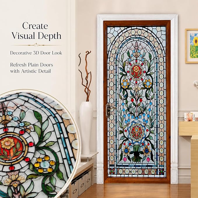 Door Stickers Peel and Stick Murals - Wall Covers Decorative Decal Glass | 30.3"W x 78.7"H, 3D Hexagon Wallpaper，Waterproof Removable Opaque Vinyl Self Adhesive Fake Door Decor for Home Office - Image 2