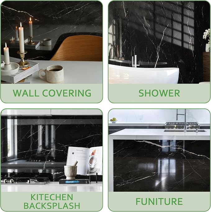 Marble Peel and Stick Waterproof Wall Paneling, 118" x 47" Black Marquina Glossy Finish Self-Adhesive Backsplash Tile Vinyl Wall Panel for Kitchen Bathroom Wall Decor, Covers 38.75 Sq. Ft. - Image 5