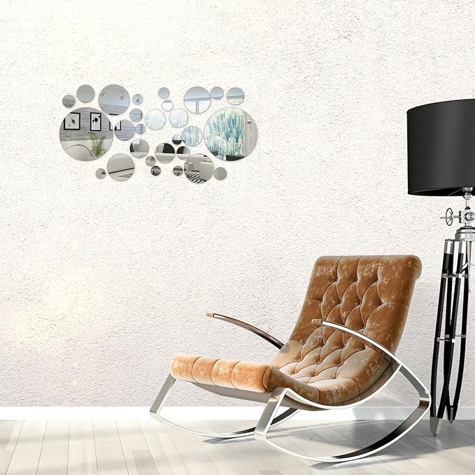 Shappy 32 Pcs Acrylic Mirror Wall Stickers Removable, Silver, Small Size - Image 5