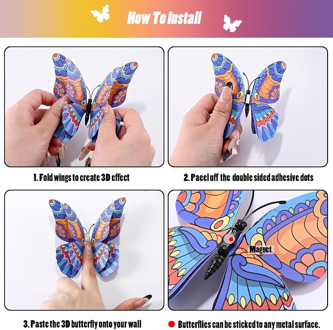 SAOROPEB 3D Butterfly Wall Decor, 24 Pcs Landscape Butterfly Decorations | Double Layer for Party Decorations Locker Decor Refrigerator Decal, Reusable - Image 7