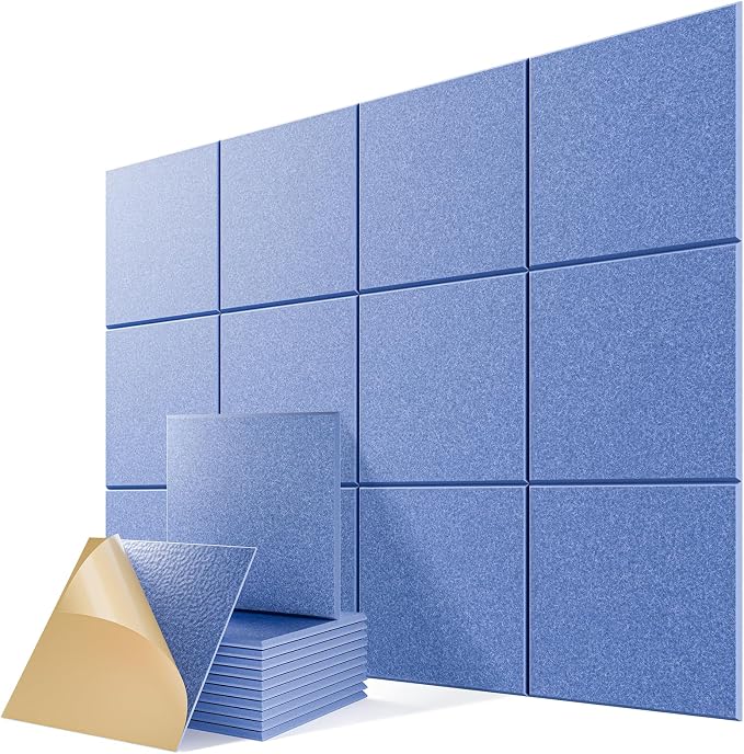 12 Pack Self-Adhesive Acoustic Panels, 12" X 12" X 0.4" High-Density Sound Proof Foam Panels for Walls, Soundproof Wall Panels for Home & Office (Light Blue) by Lebenforce